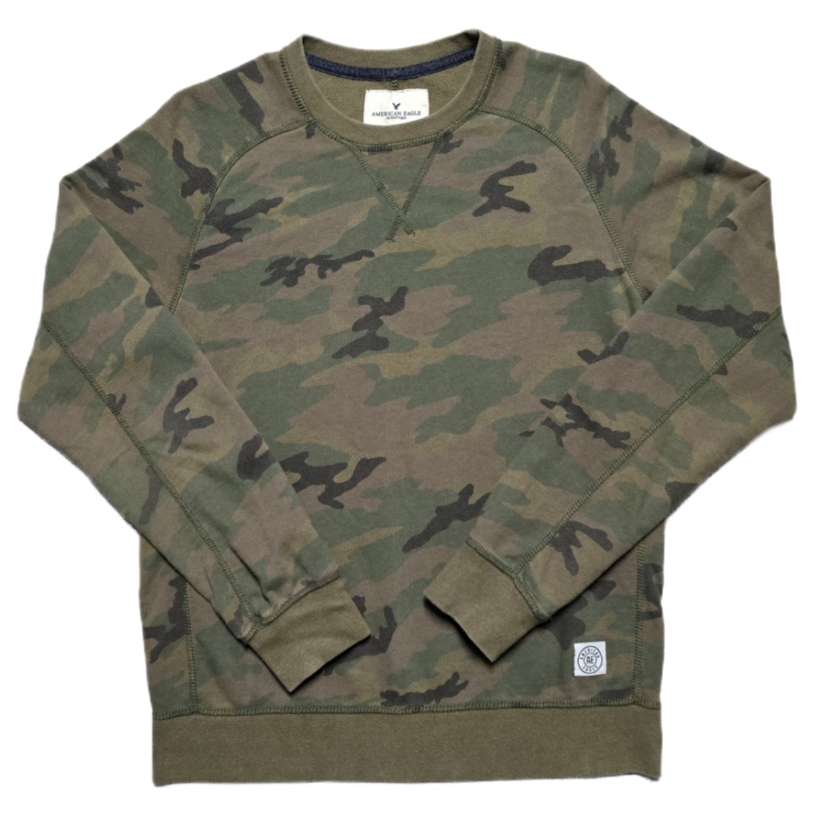 Vintage American Eagle Camo Crewneck Sweatshirt Mens S Y2k Woodland Euc